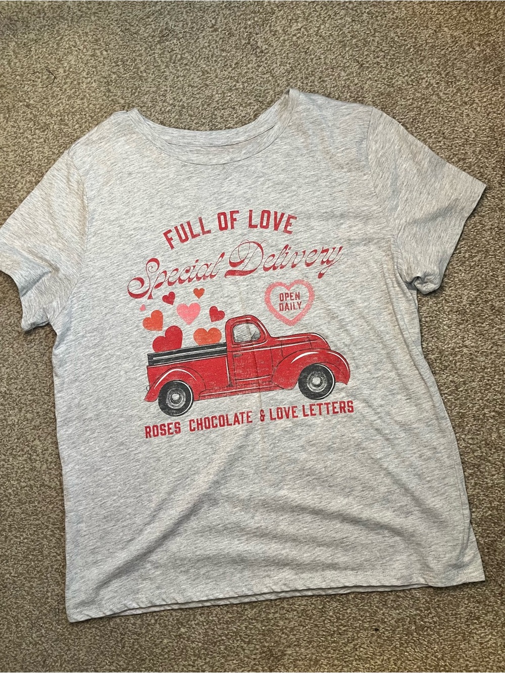 Gray Graphic Tee with Red Truck "Full of Love"